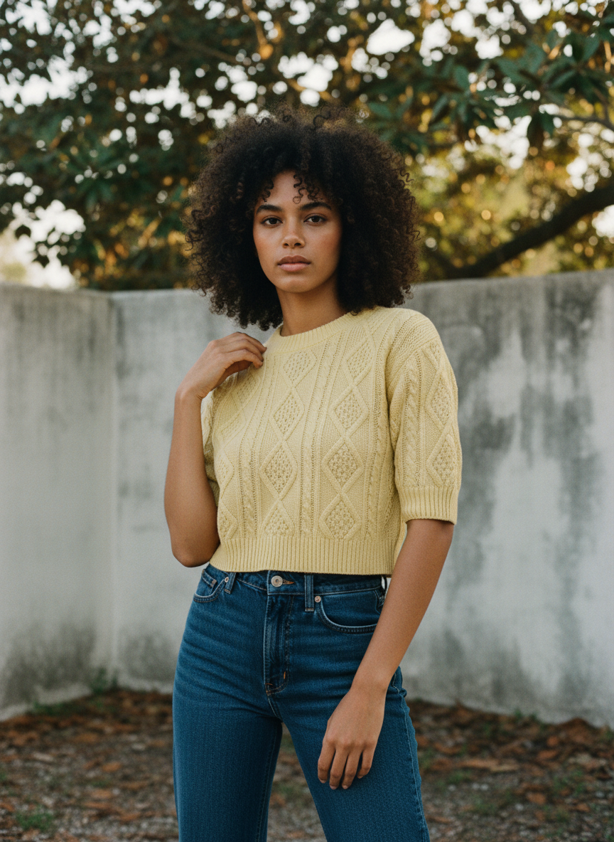 [AI-GEN] ROUND NECK SHORT SLEEVE KNIT SWEATER TOP