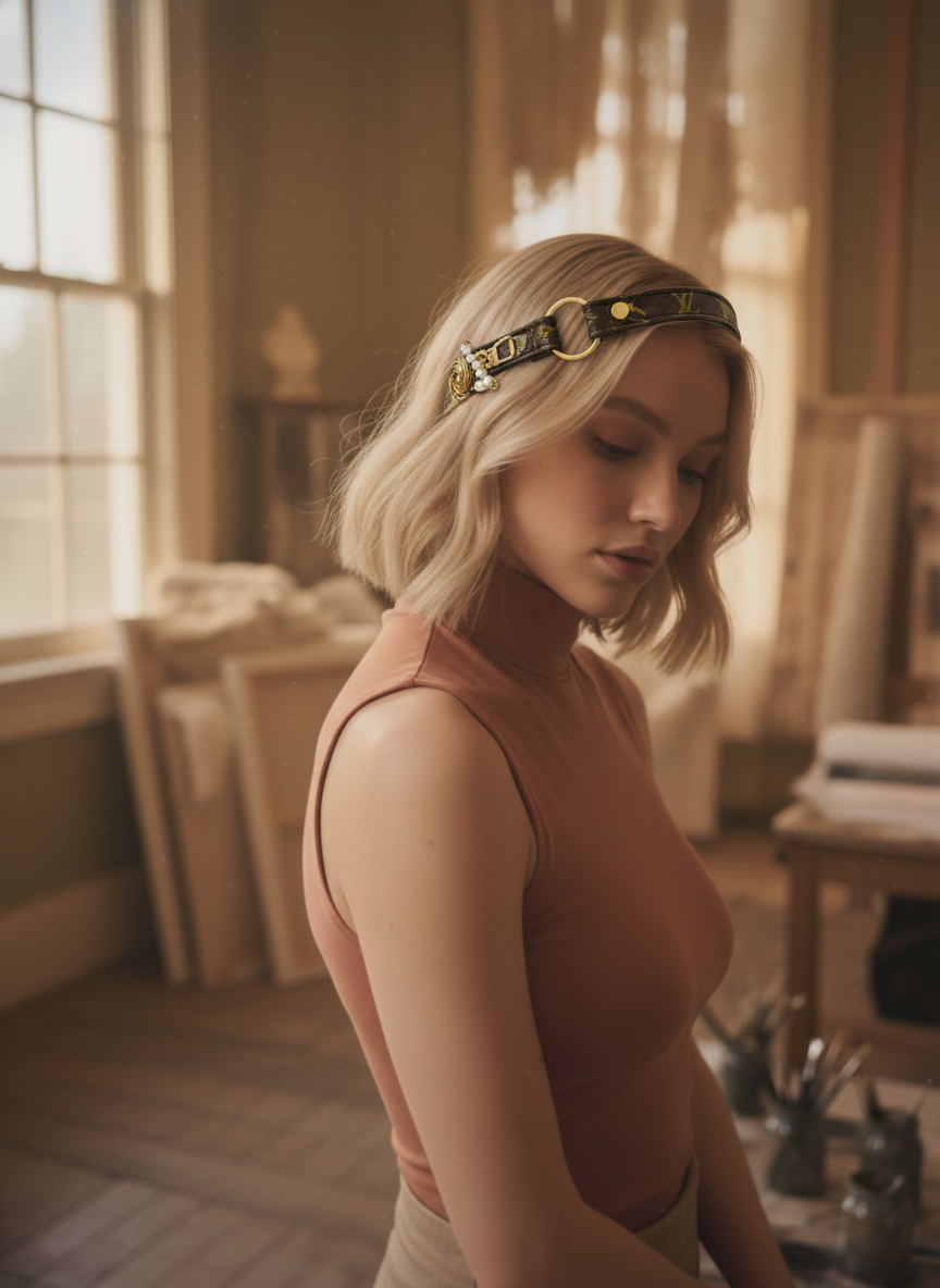 [AI-GEN] OOAK 100% WOOL LV PURSE STRAP HAT