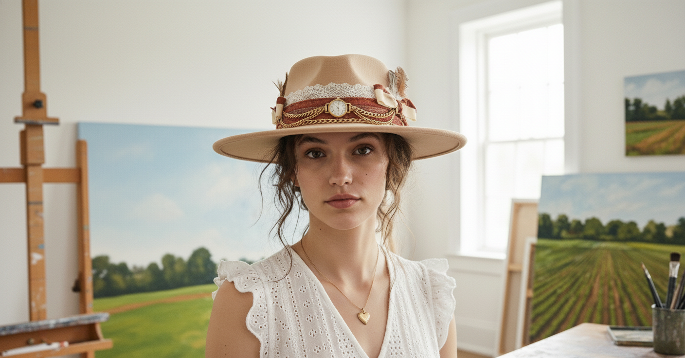 [AI-GEN] OOAK DISTRESSED 100% WOOL LACE TRIM HAT