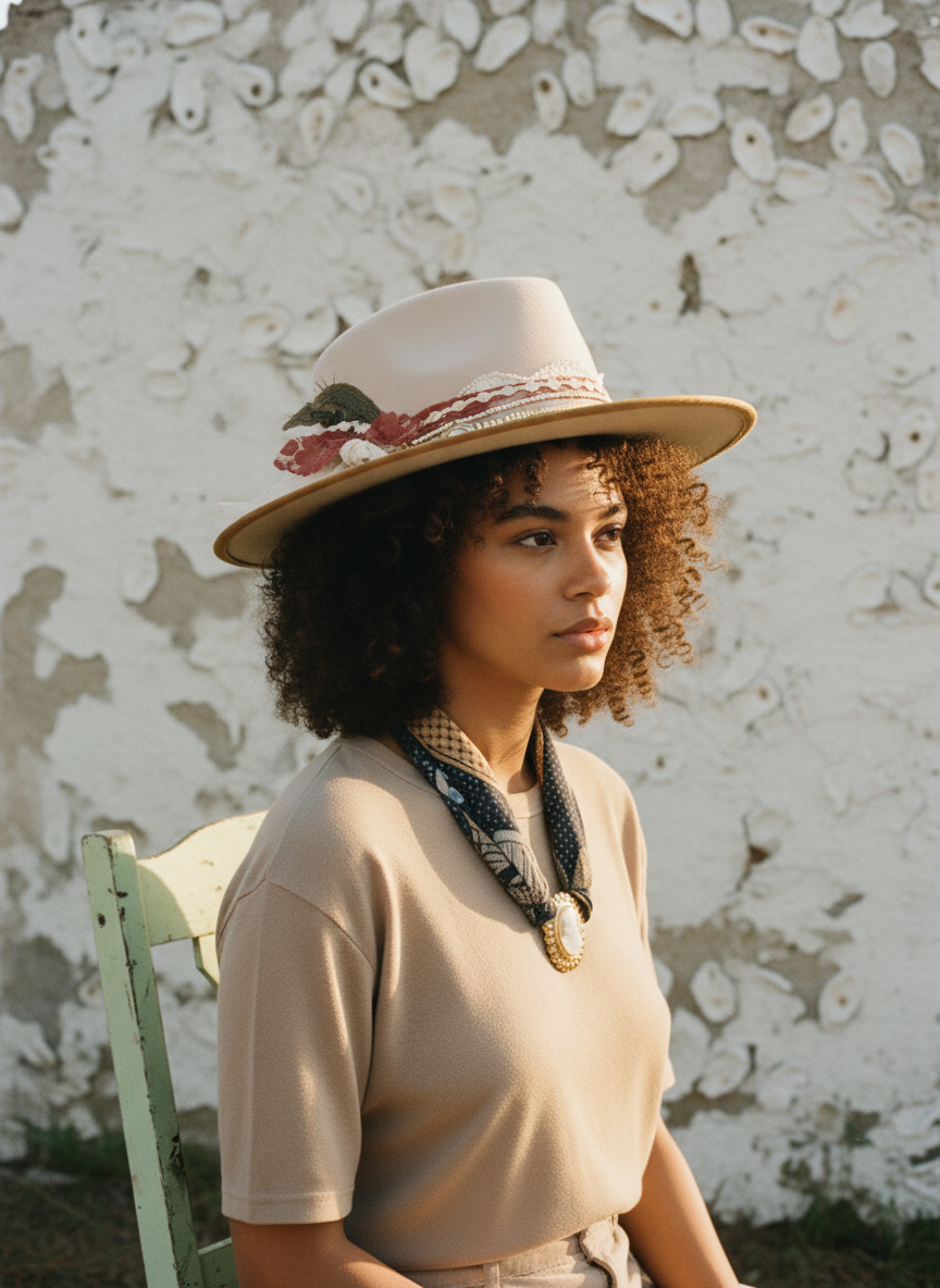 [AI-GEN] OOAK DISTRESSED 100% WOOL LACE TRIM HAT