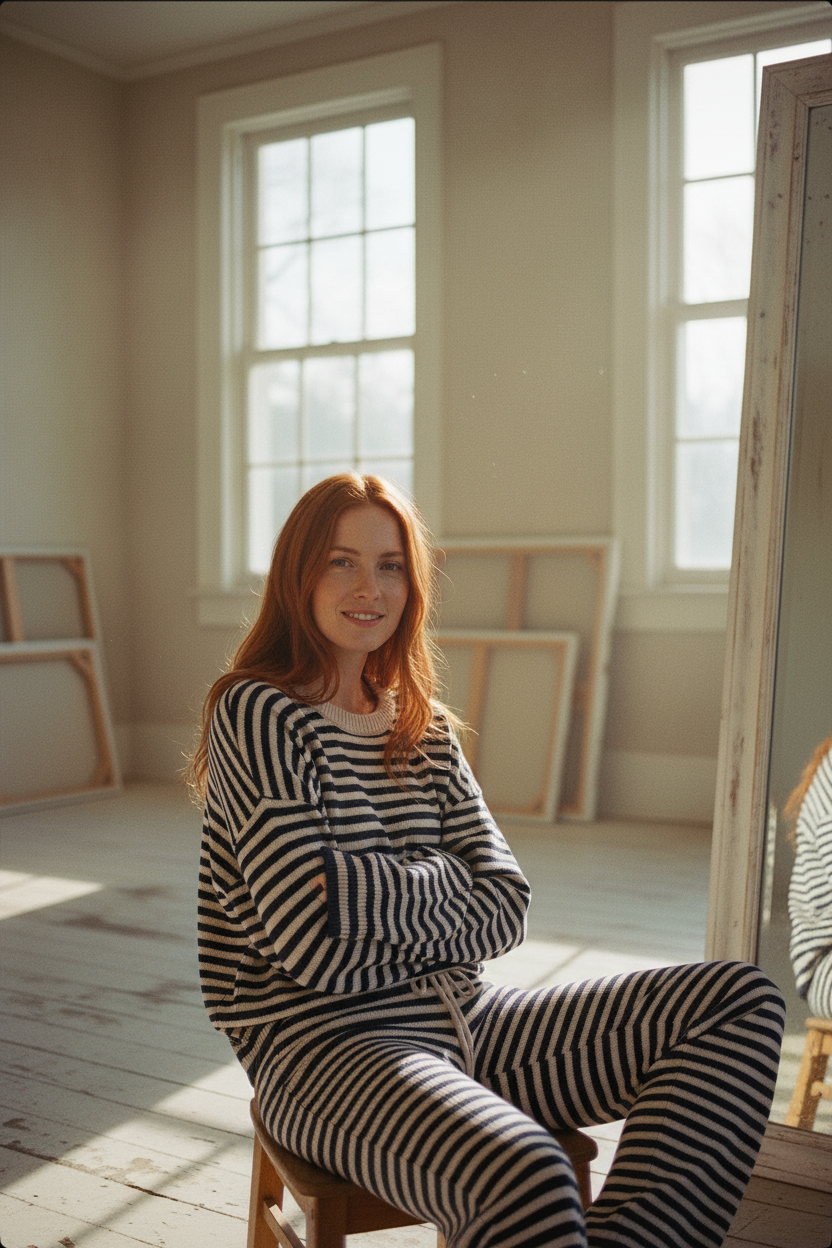 [AI-GEN] Wide Leg Stripe knit Pants