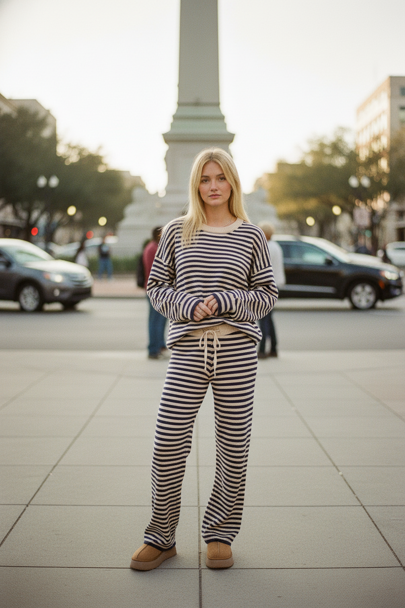 [AI-GEN] Wide Leg Stripe knit Pants