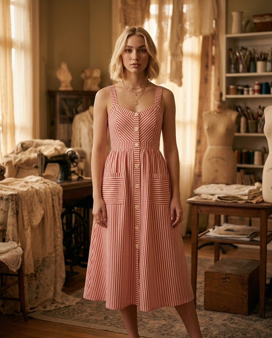 [AI-GEN] Sleeveless Stripe Dress