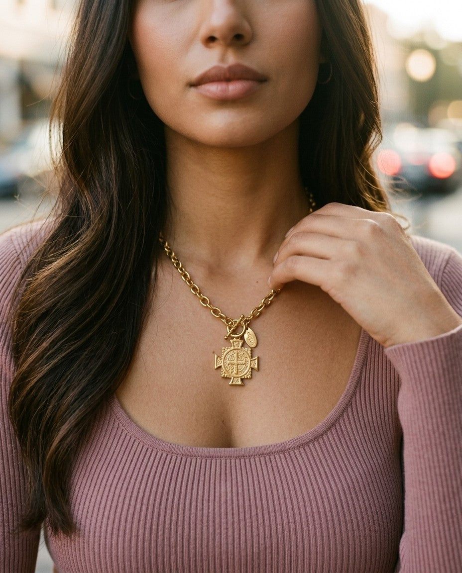 [AI-GEN] OOAK Religious Cross Curb Chain Necklace