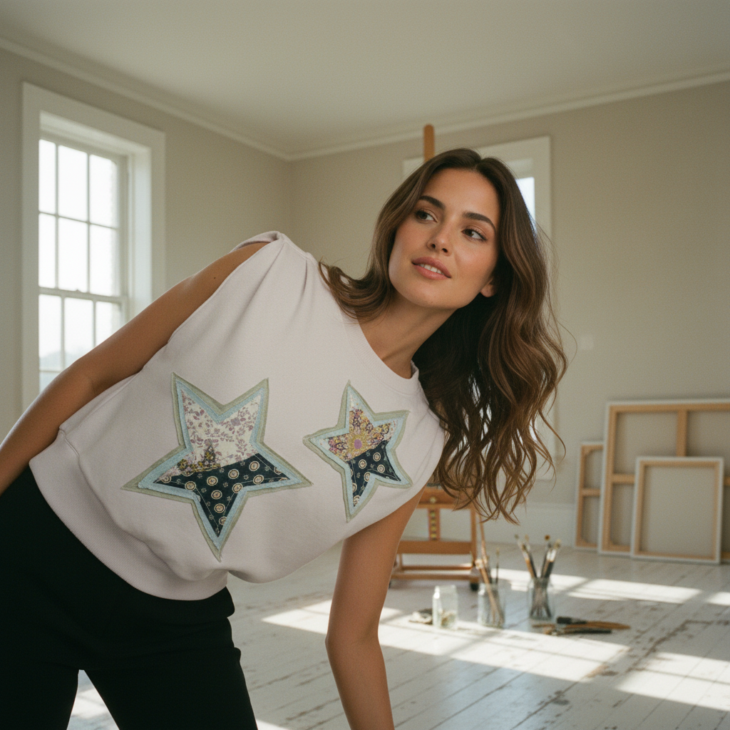 AI Editorial - OOAK Star Patch Sleeveless Sweatshirt