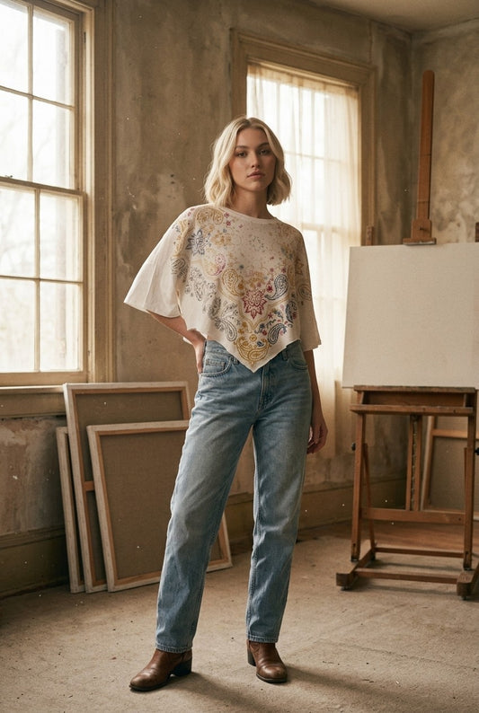 [AI-GEN] Free People Heirloom Printed V-Tee