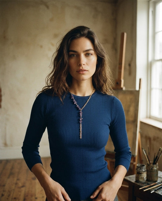 [AI-GEN] Amethyst Asymmetrical Lariat Necklace