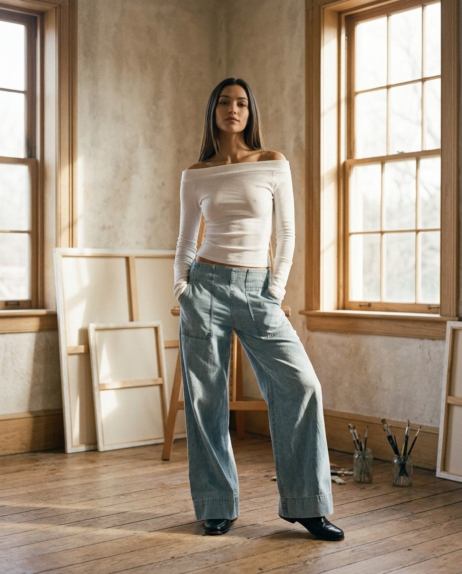 [AI-GEN] Free People Breezy Denim Pull On Pant