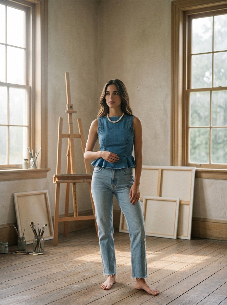 [AI-GEN] Free People Sunfaded Denim Top