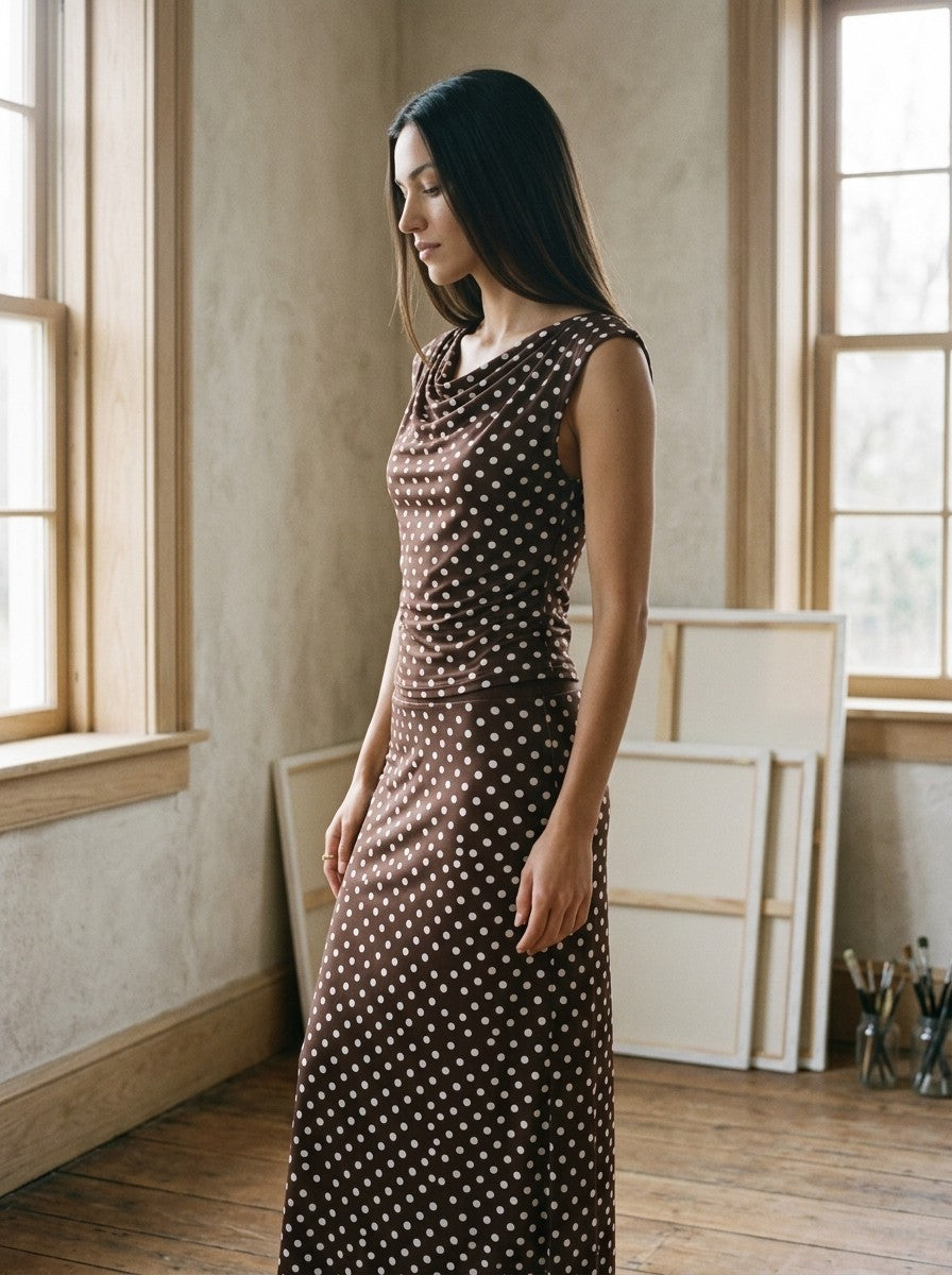 [AI-GEN] Free People Heat Wave Polka Dot Maxi Skirt