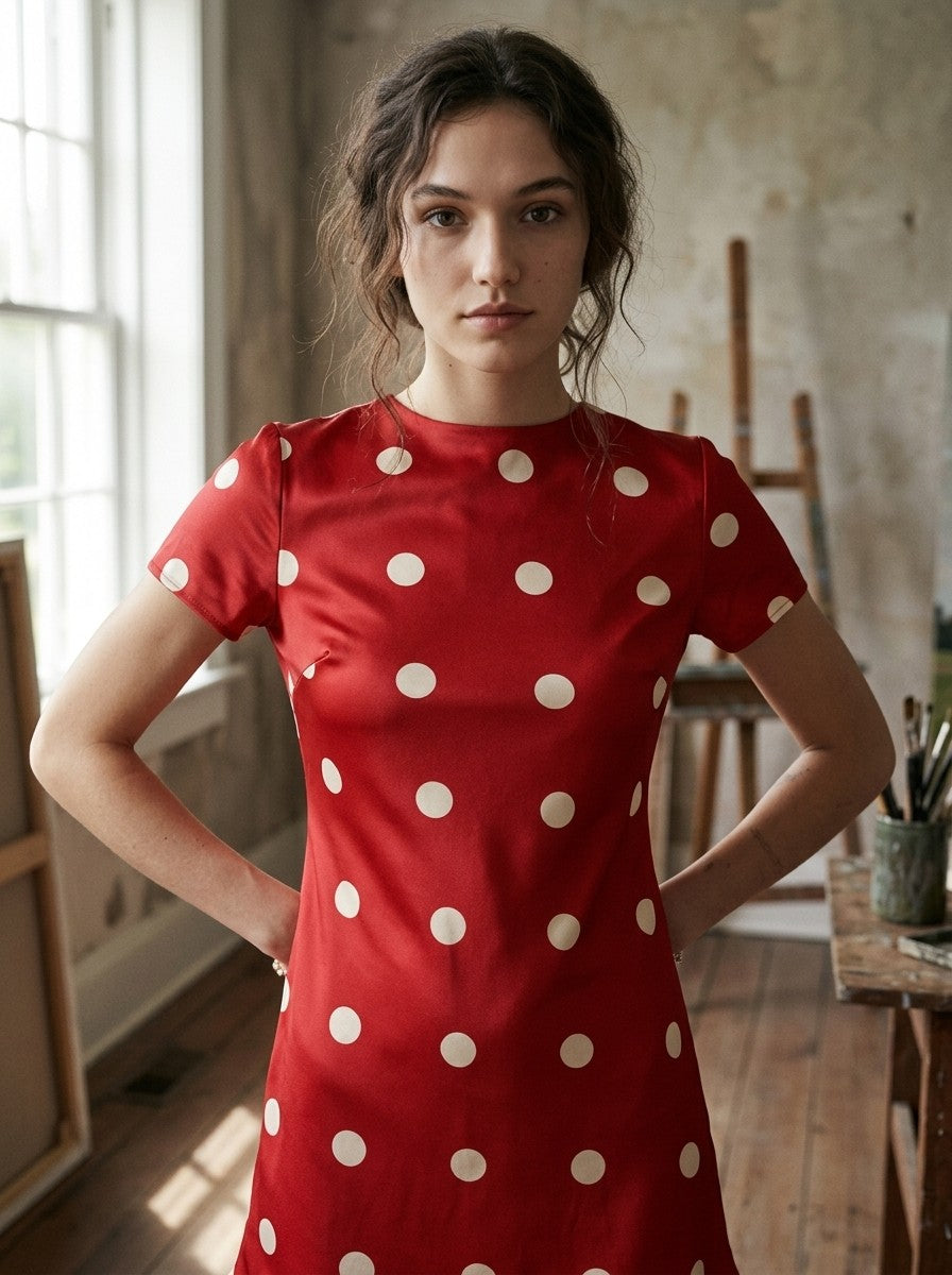 [AI-GEN] Polka Dot Open Back Mini Dress