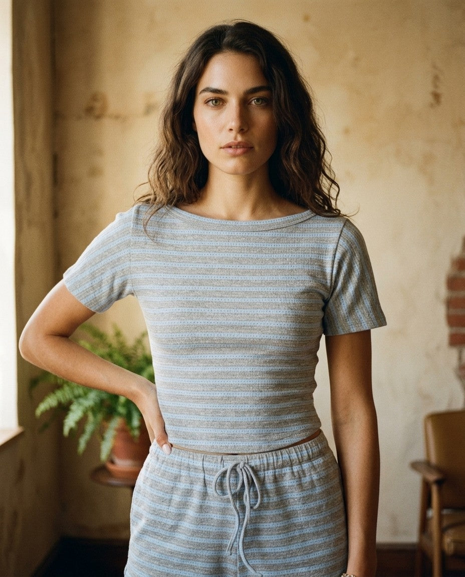 [AI-GEN] Mary Striped Short Sleeve Top