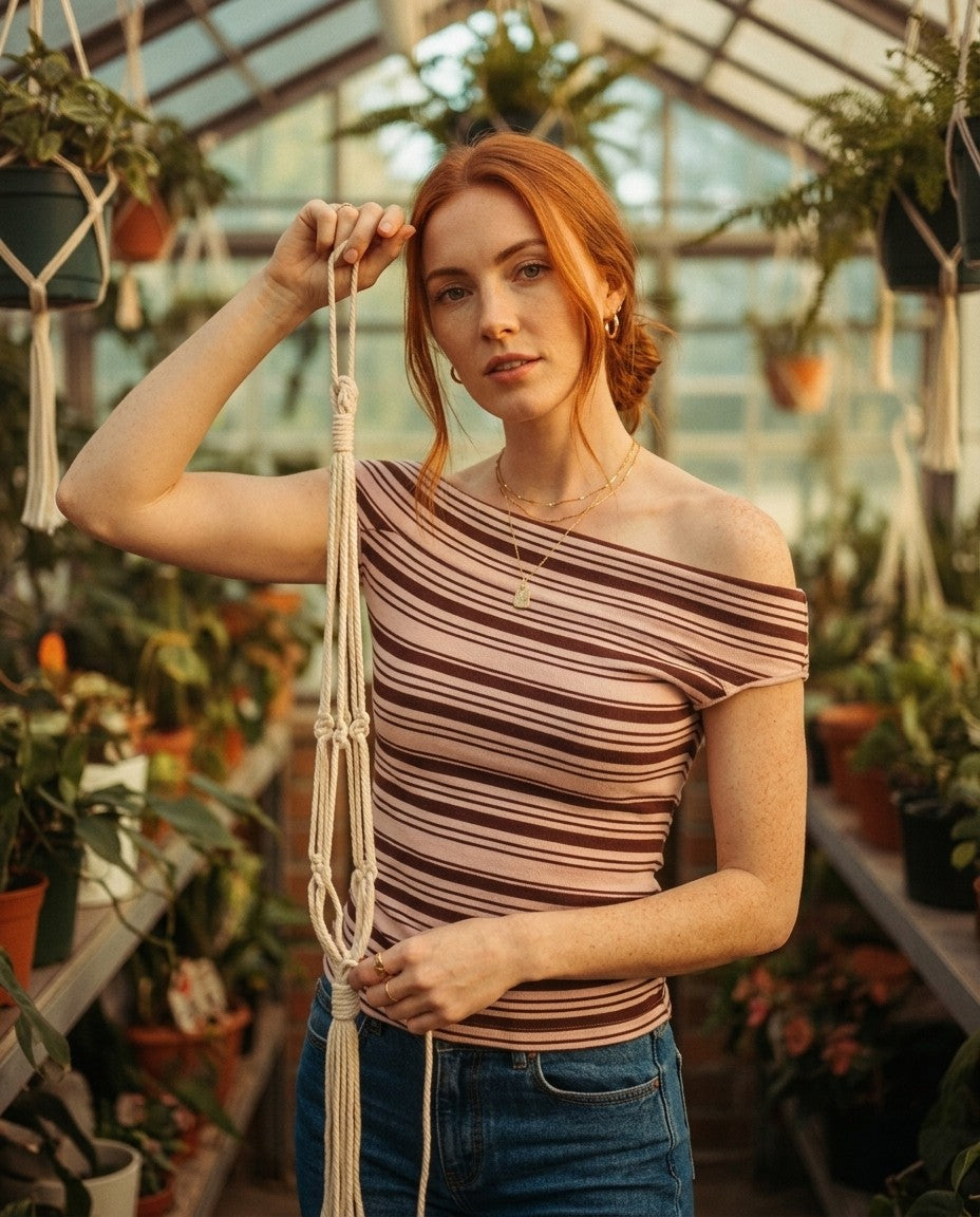 [AI-GEN] ASYMMETRICAL NECK STRIPED SWEATER TOP