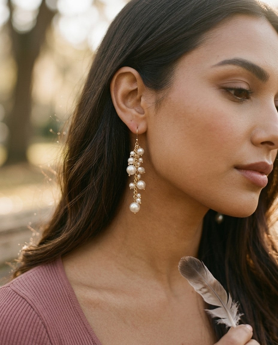[AI-GEN] Elegant Long Pearl Drop Earrings