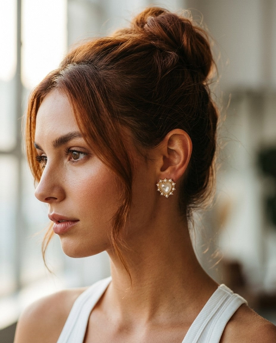 [AI-GEN] Heart-Shaped Gemstone Stud Earrings