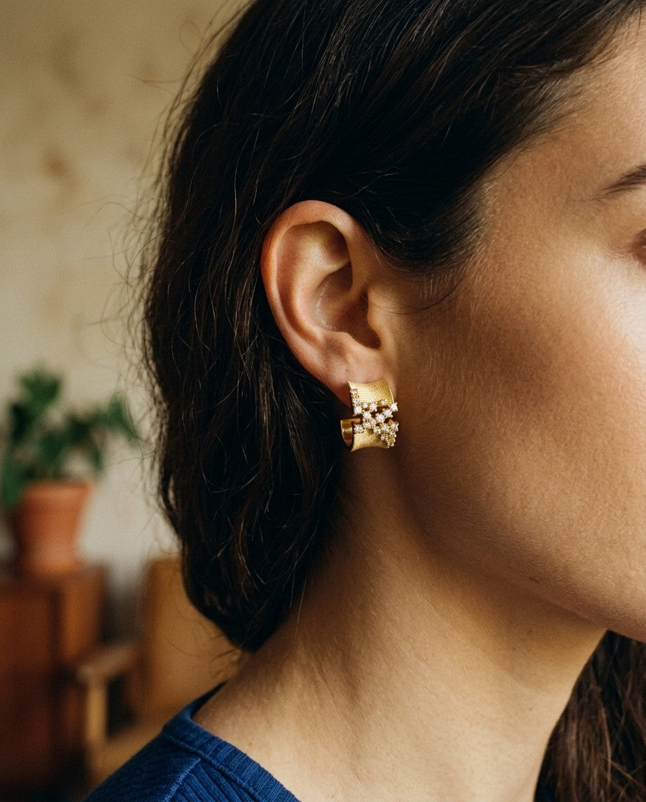 [AI-GEN] Irregular Cubic Zirconia C-Hoop Earrings