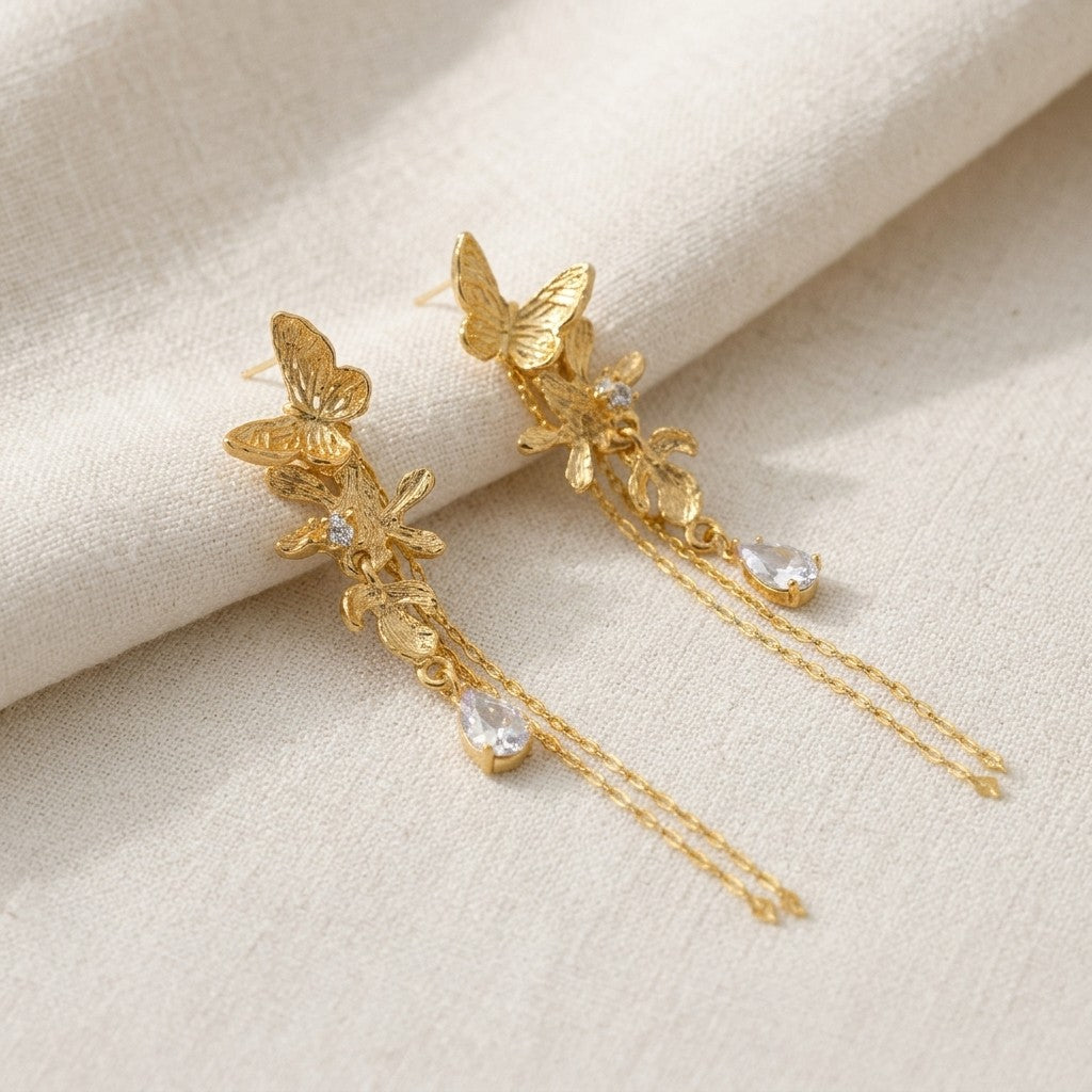 [AI-GEN] Vintage-Inspired Butterfly Drop Earrings