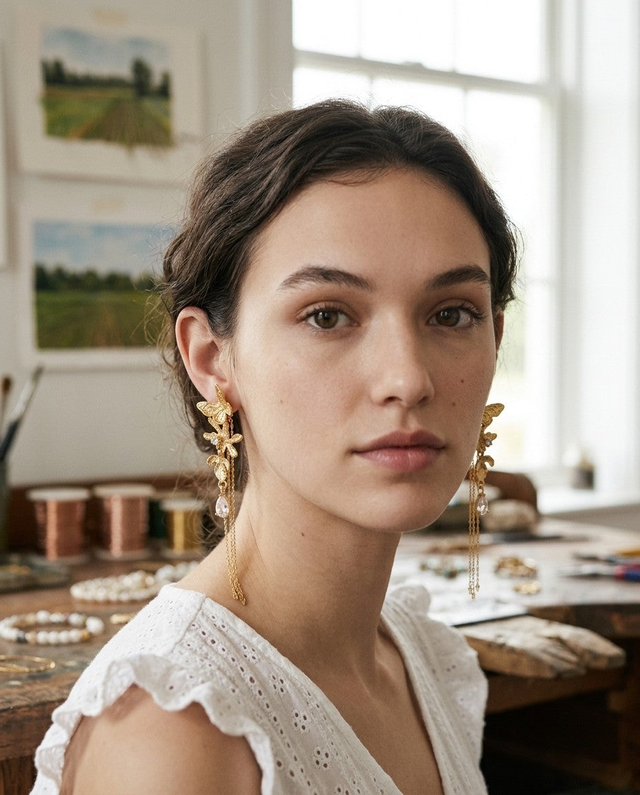 [AI-GEN] Vintage-Inspired Butterfly Drop Earrings