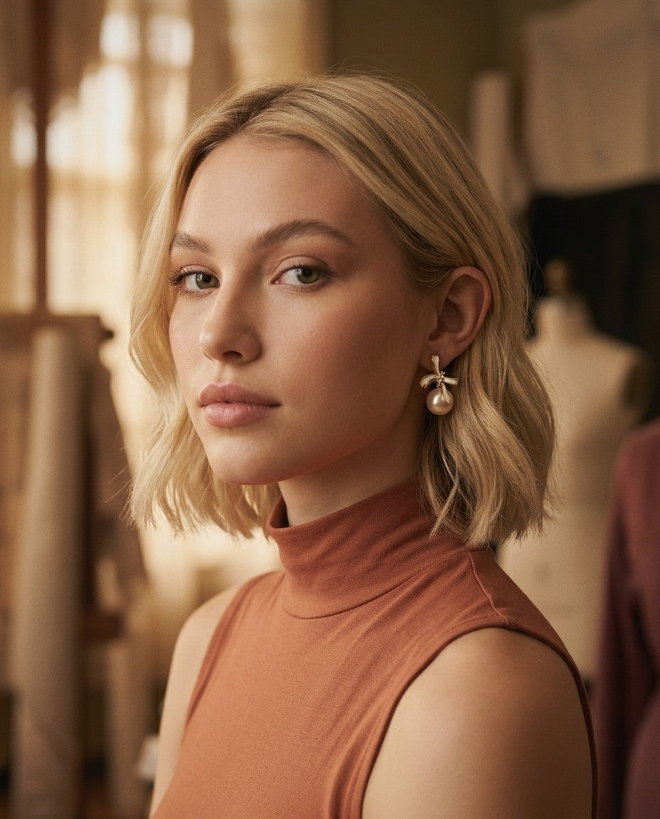 [AI-GEN] Pearl Bowknot Stud Earrings with French Elegance
