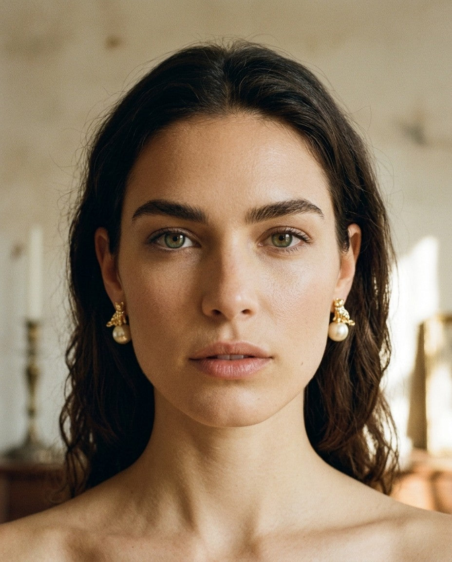 [AI-GEN] Artisan Egyptian Cat Pearl Stud Earrings