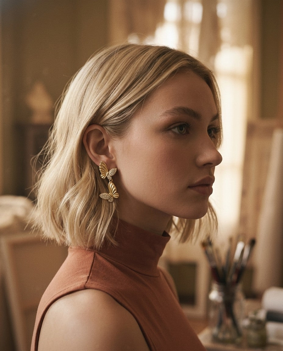[AI-GEN] Charming Butterfly-Inspired Gemstone Drop Earrings