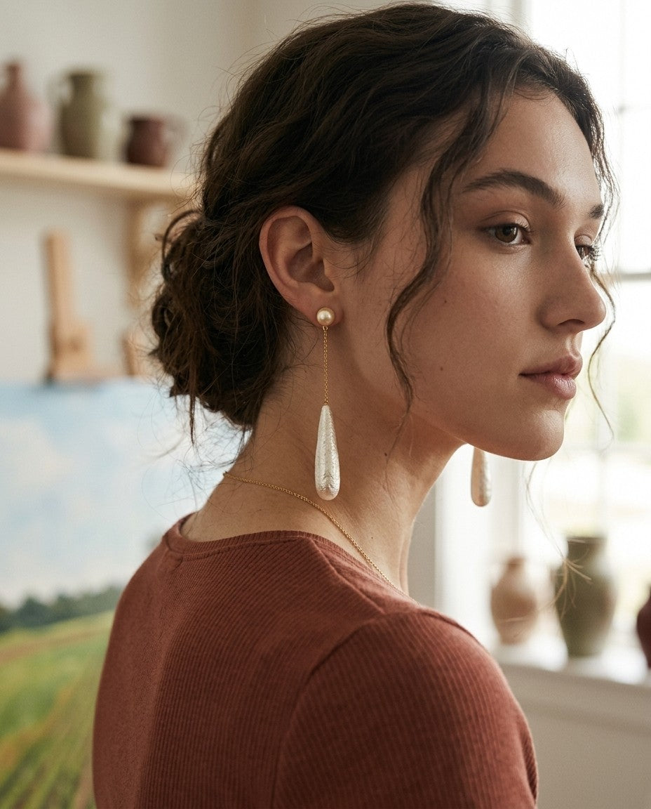 [AI-GEN] Snowflake Pearl Tassel Earrings