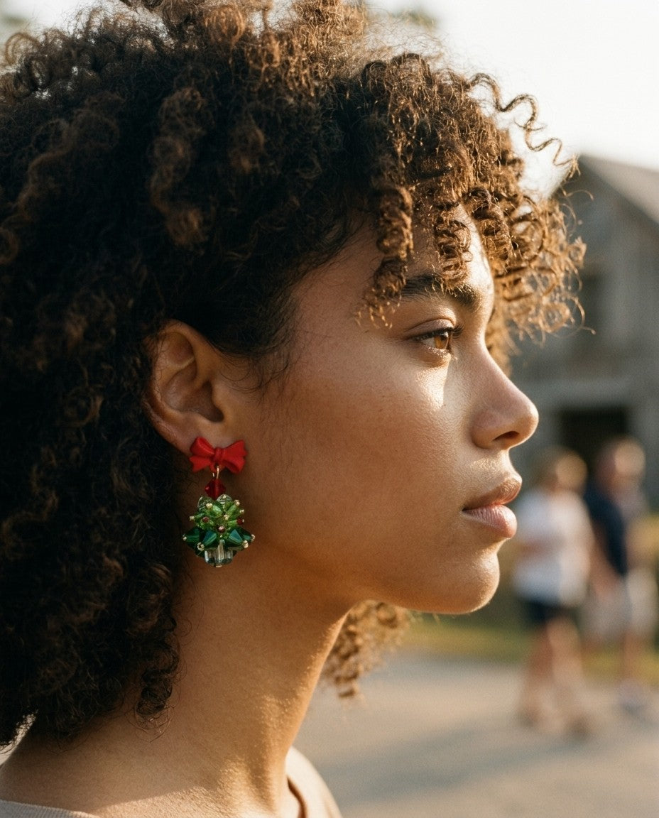 [AI-GEN] Vintage Christmas Tree Bow Earrings