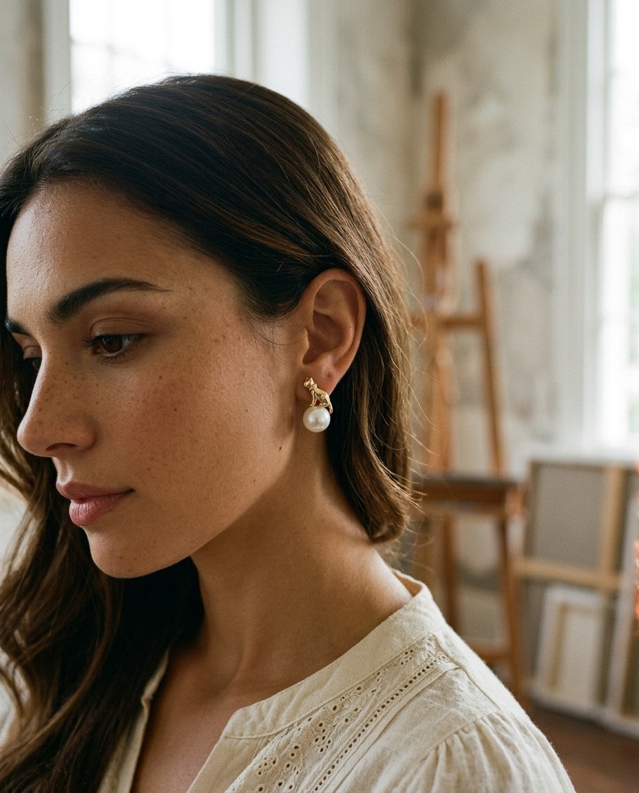 [AI-GEN] Artisan Cat-Inspired Gemstone Drop Earrings
