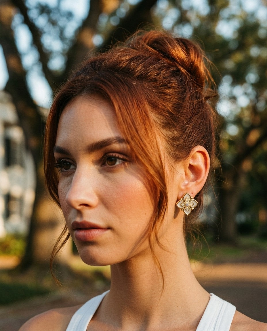 [AI-GEN] Clover Shell Zircon Stud Earrings