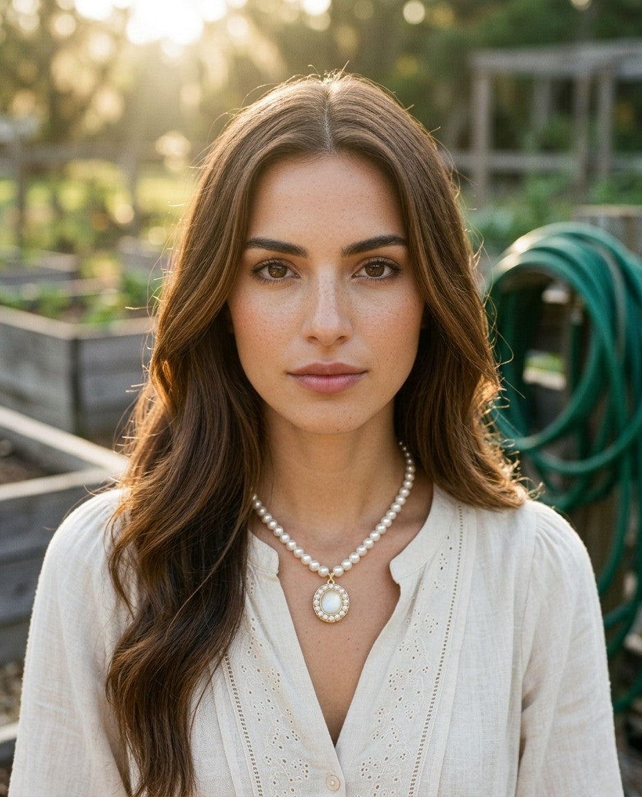 [AI-GEN] Pearl and Cat's Eye Stone Chain Necklace