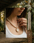 [AI-GEN] Pearl and Cat's Eye Stone Chain Necklace