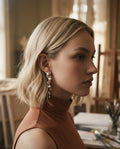 [AI-GEN] Zircon Leaf Pearl Tassel Dangle Earrings