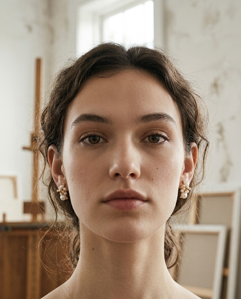 [AI-GEN] Elegant Geometric Pearl Drop Earrings