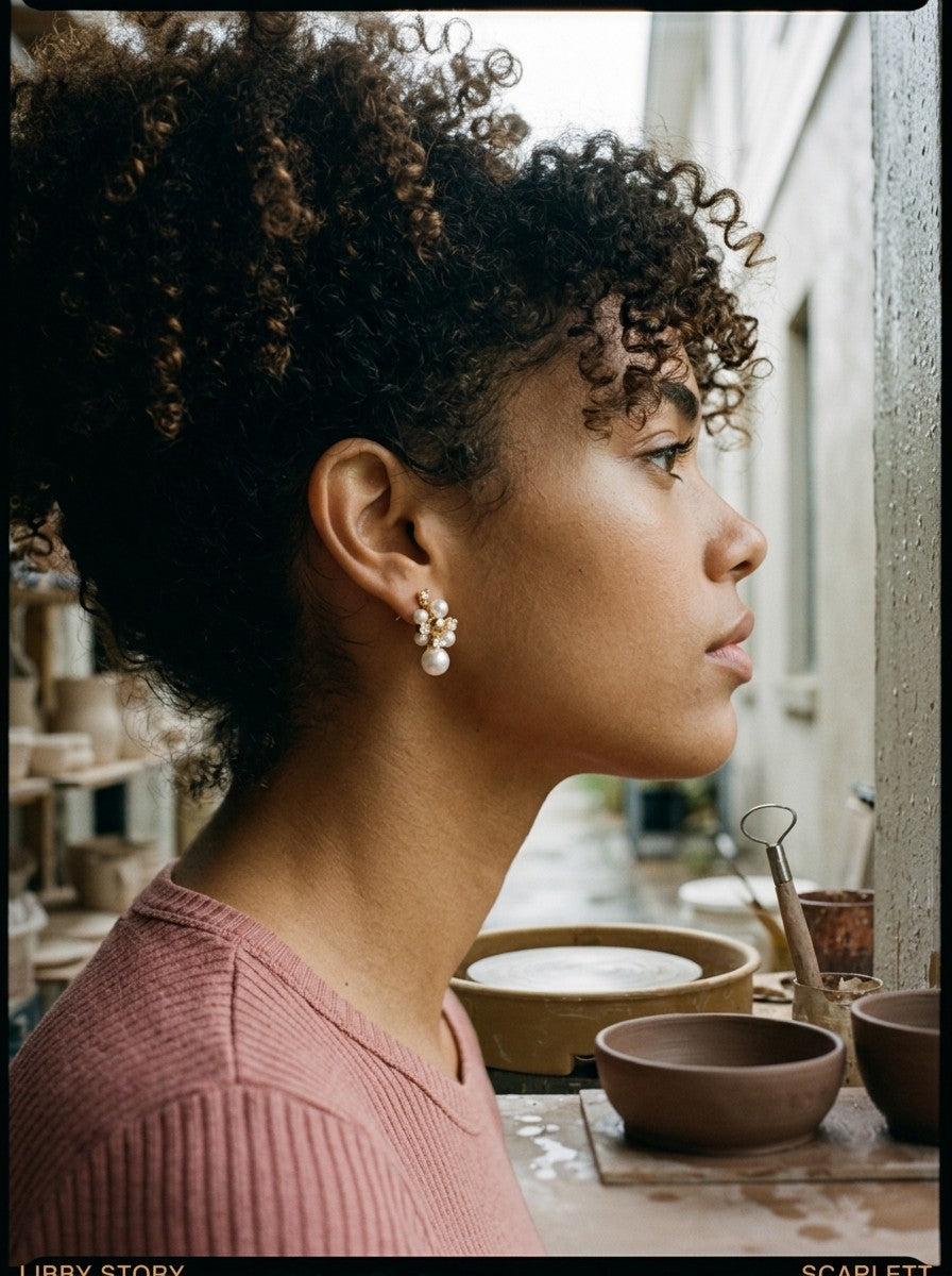 [AI-GEN] Elegant Geometric Pearl Drop Earrings