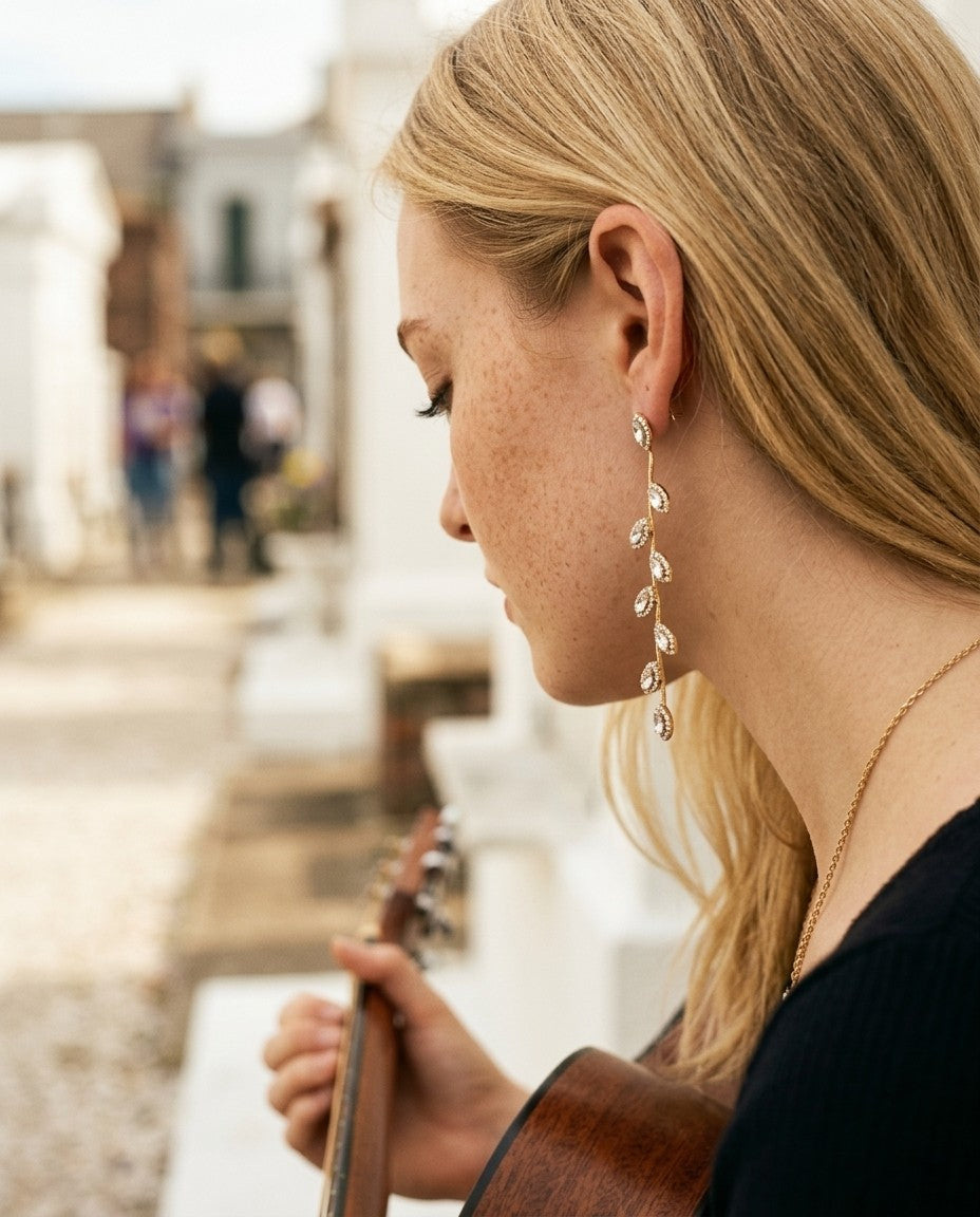 [AI-GEN] Elegant Long Leaf Dangle Earrings