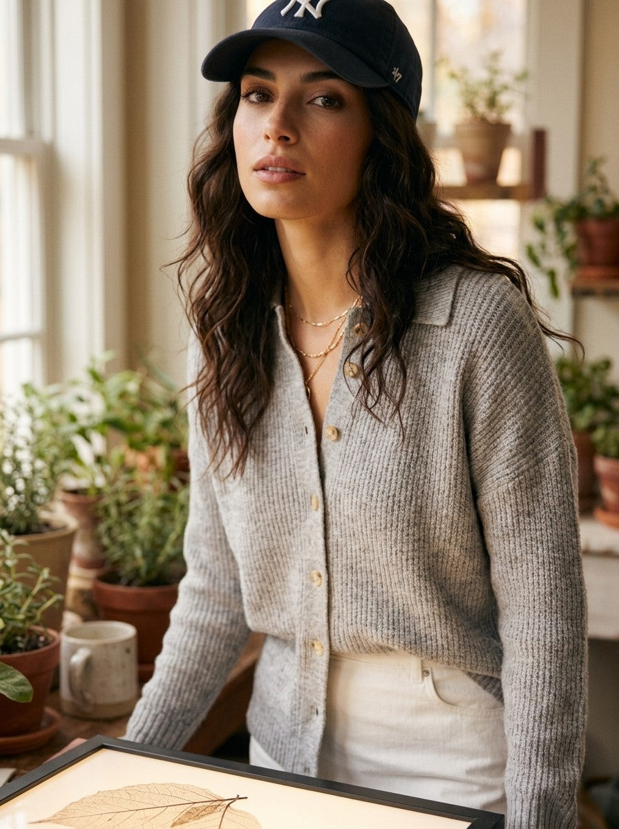 [AI-GEN] STM Wide Collar Casual Knit Sweater Cardigan
