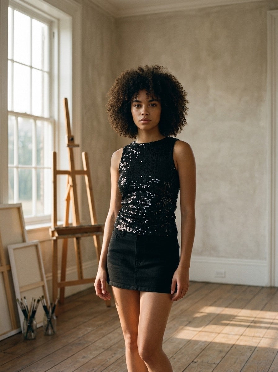 [AI-GEN] STM Full Sequin Tank Top with Side Zipper