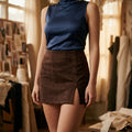 [AI-GEN] STM Suede Solid Color One-Side Slit Mini Skort