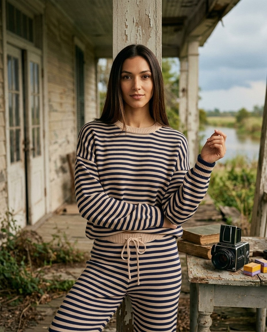 [AI-GEN] Crew Neck Stripe knit Sweater