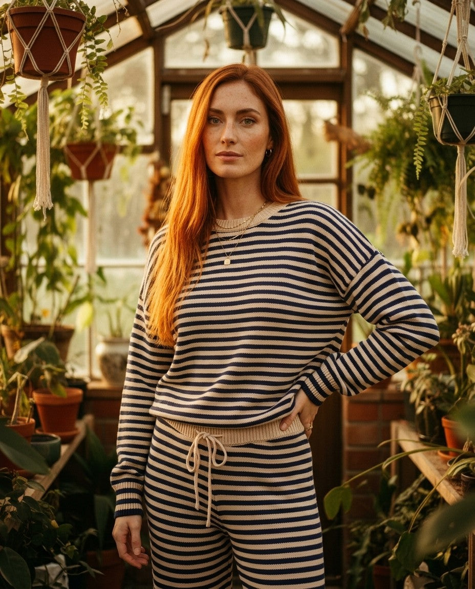 [AI-GEN] Crew Neck Stripe knit Sweater