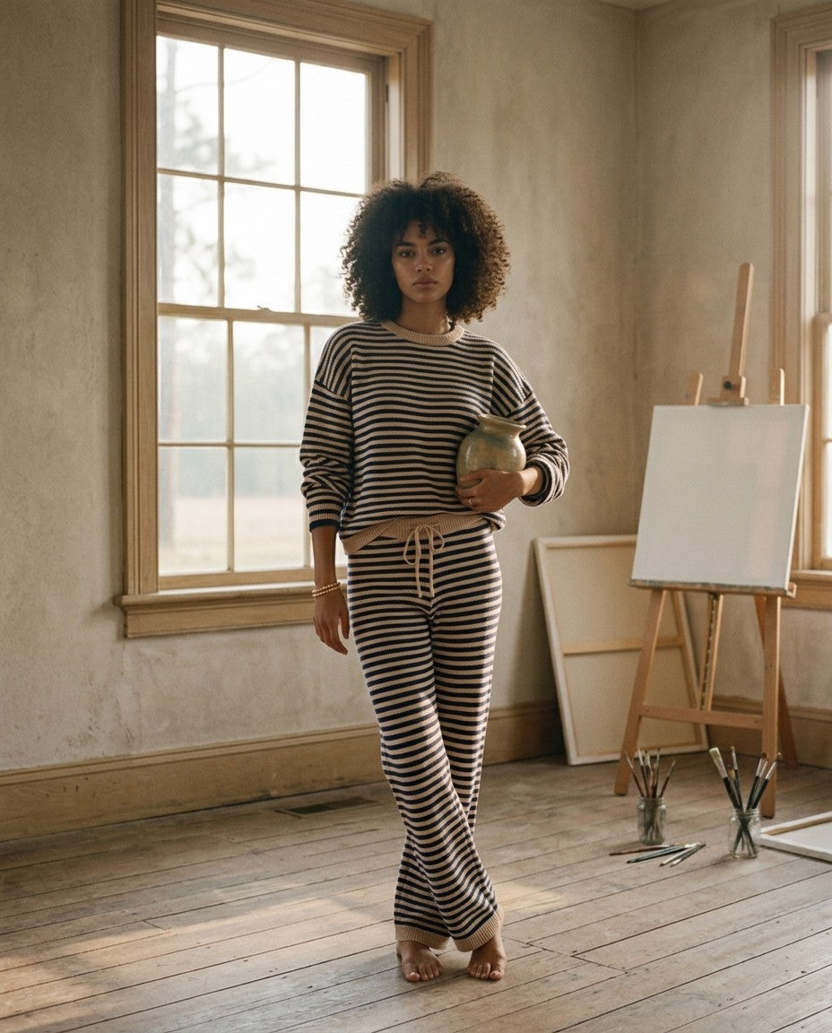 [AI-GEN] Crew Neck Stripe knit Sweater