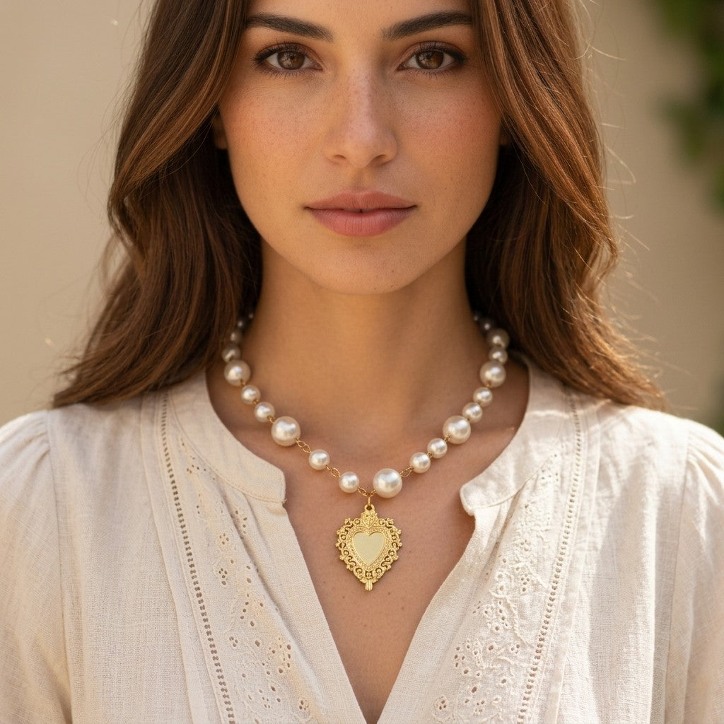 [AI-GEN] Pearl Heart Shield Necklace