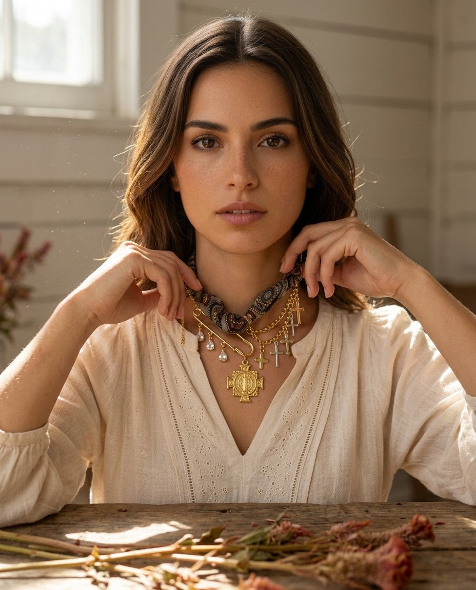 [AI-GEN] Gold Plated Brass Cross pendant and Charms