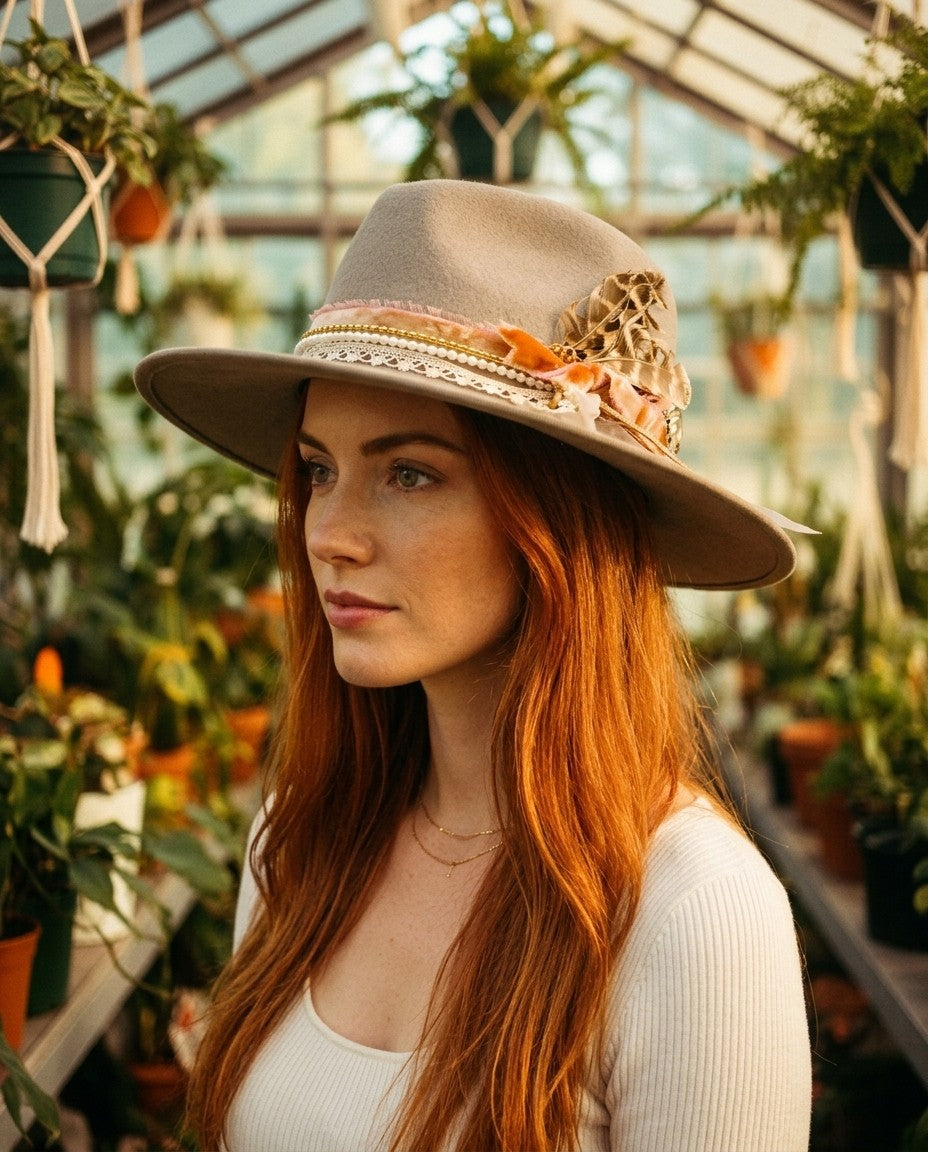 [AI-GEN] OOAK Peter Grim Taupe Upcycled Wool Hat