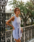 [AI-GEN] Le Lis Round Neck Waist Tie Detail Sweater Mini Dress