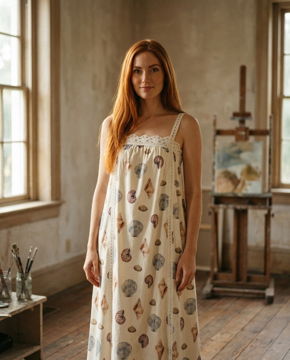 Bailey Rose Seashell Print Lace Trim Maxi Dress