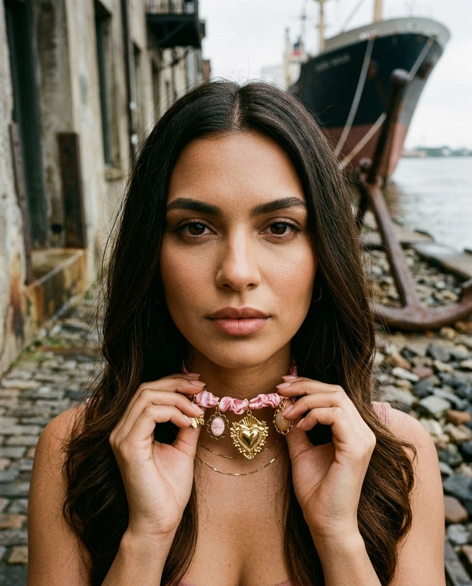 [AI-GEN] OOAK Satin & Charms Scarf Necklace