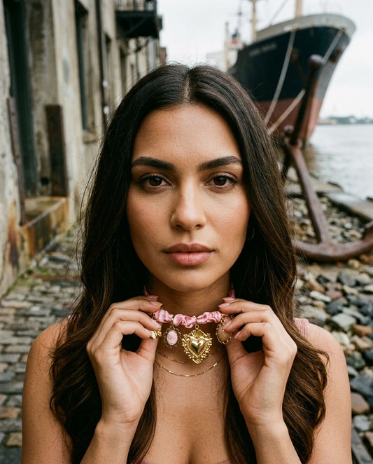 [AI-GEN] OOAK Satin & Charms Scarf Necklace