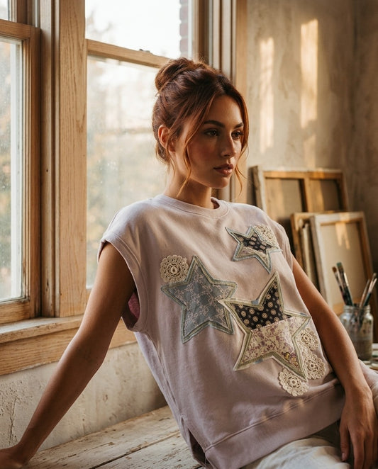 [AI-GEN] OOAK Star Patches Sleeveless Sweatshirt