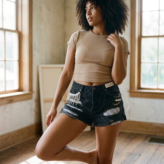 [AI-GEN] OOAK Free People Lace Upcycle Cut Offs